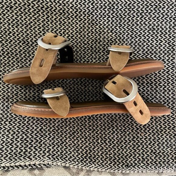 RAG & BONE ANSLEY DOUBLE SUEDE STRAP LEATHER SLIDE TAN SILVER
BUCKLES Sz-39/9 - Picture 5 of 9